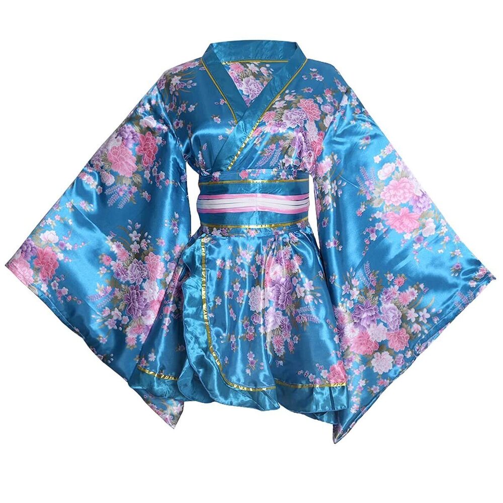 5989 Sexy Short Kimono Costume Robe Loose Floral Patten Dress Japanese